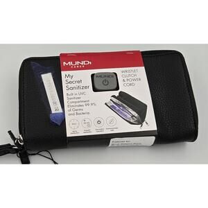 Mundi Cares My Secret Sanitizer Wristlet Clutch and Power Cord in Black